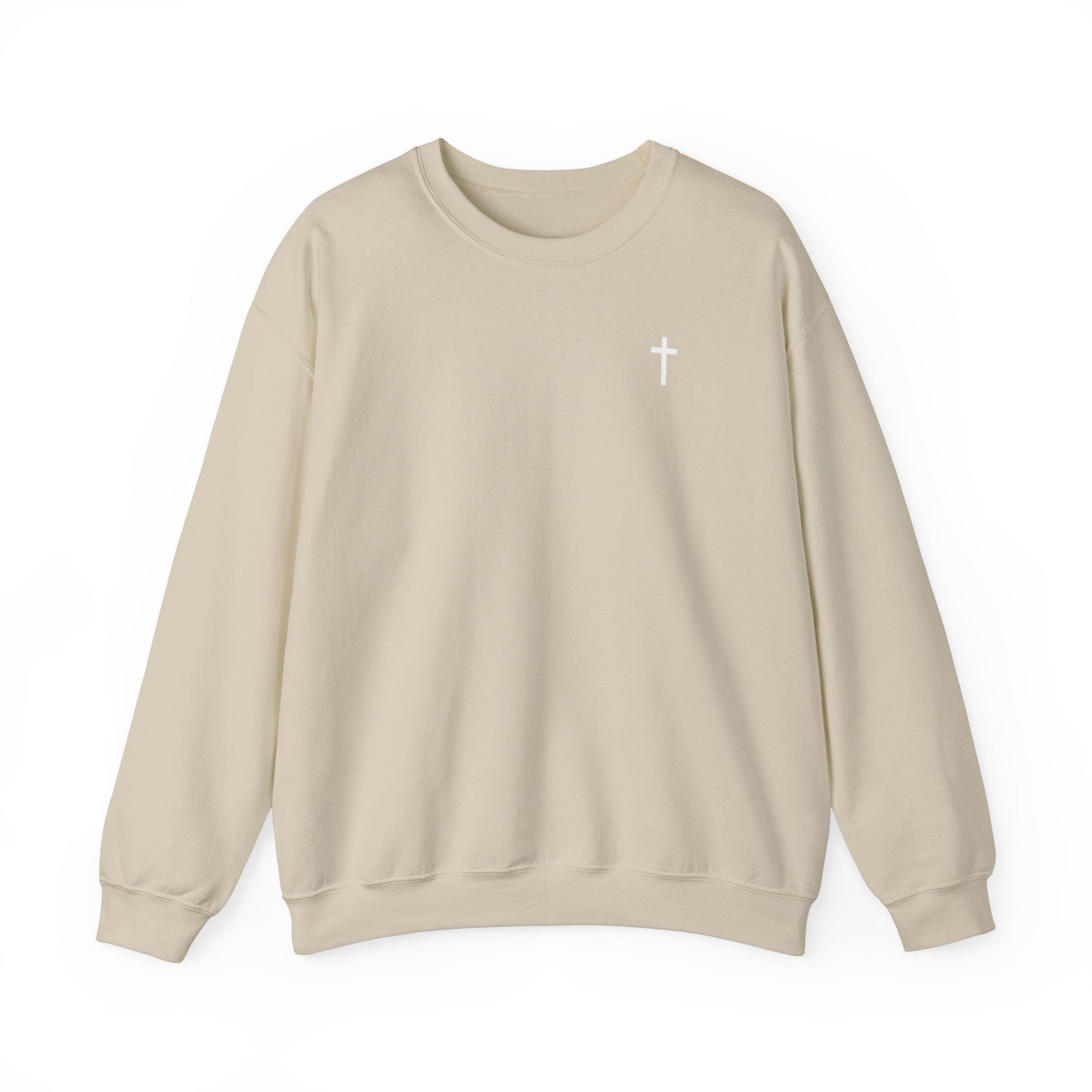 Unisex Simple Christian Heavy Blend Crewneck Sweatshirt with White Cross (Gildan Product)