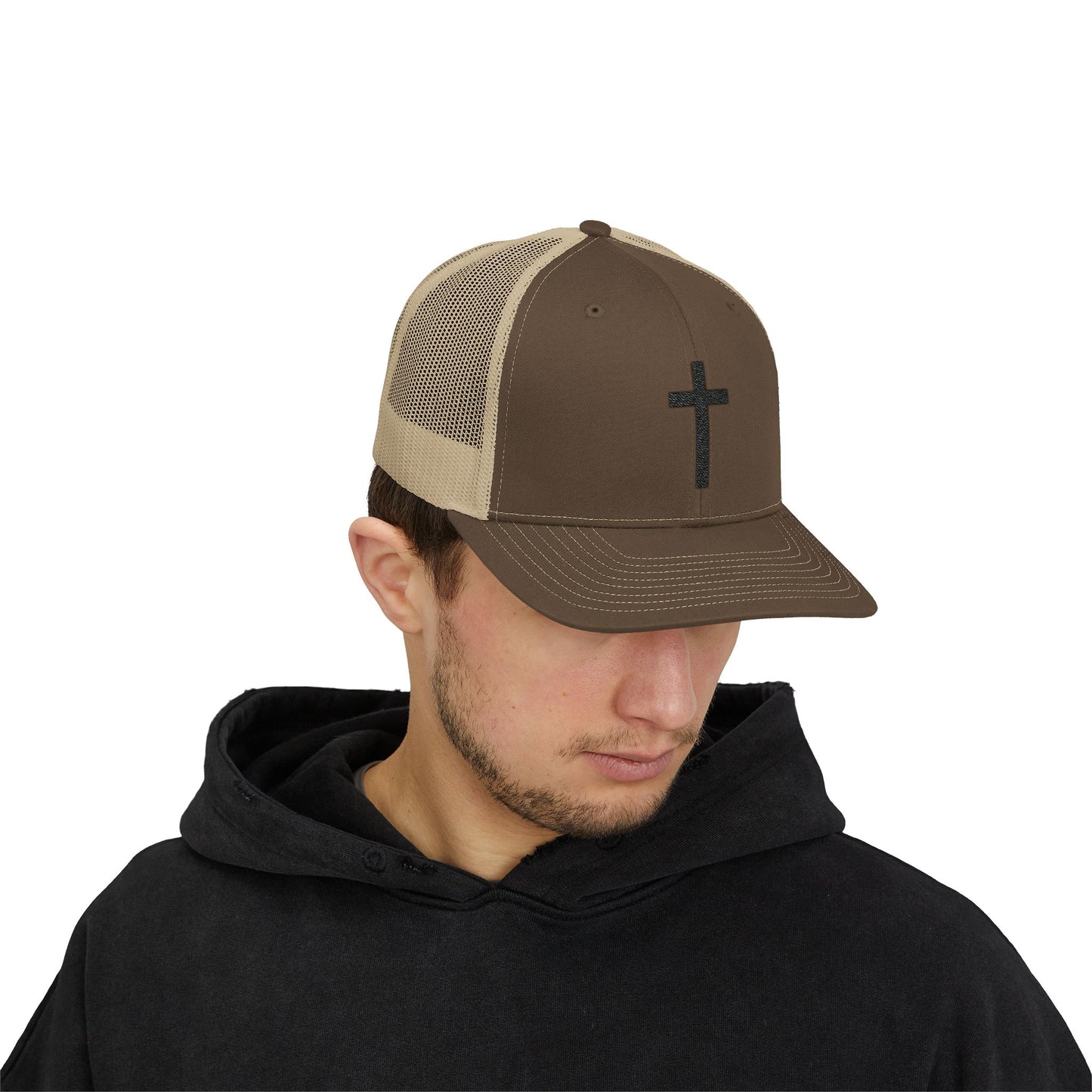 Snapback Trucker Cap with Black Cross