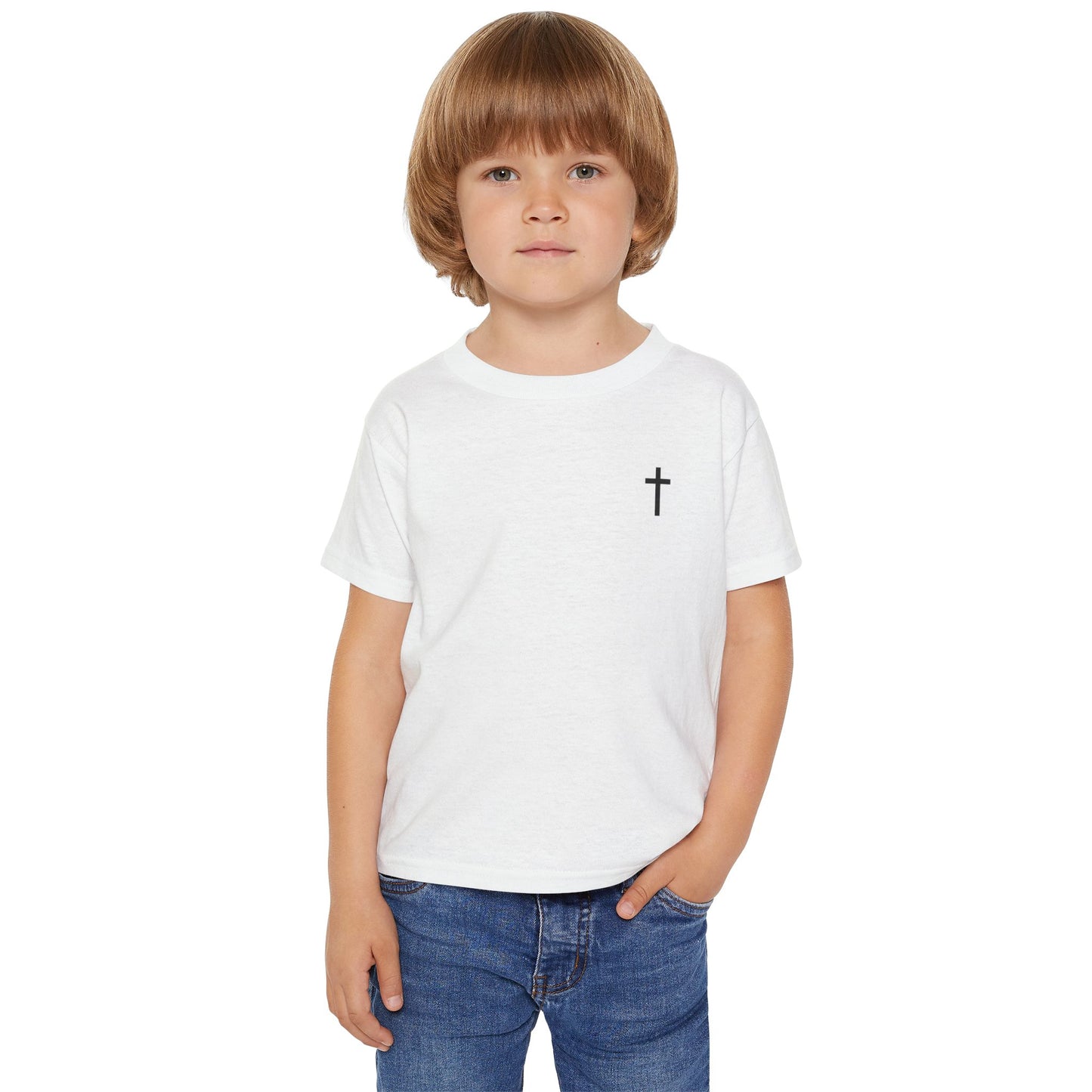 Toddler Simple Christian T-shirt with Black Cross (Gildan Product)