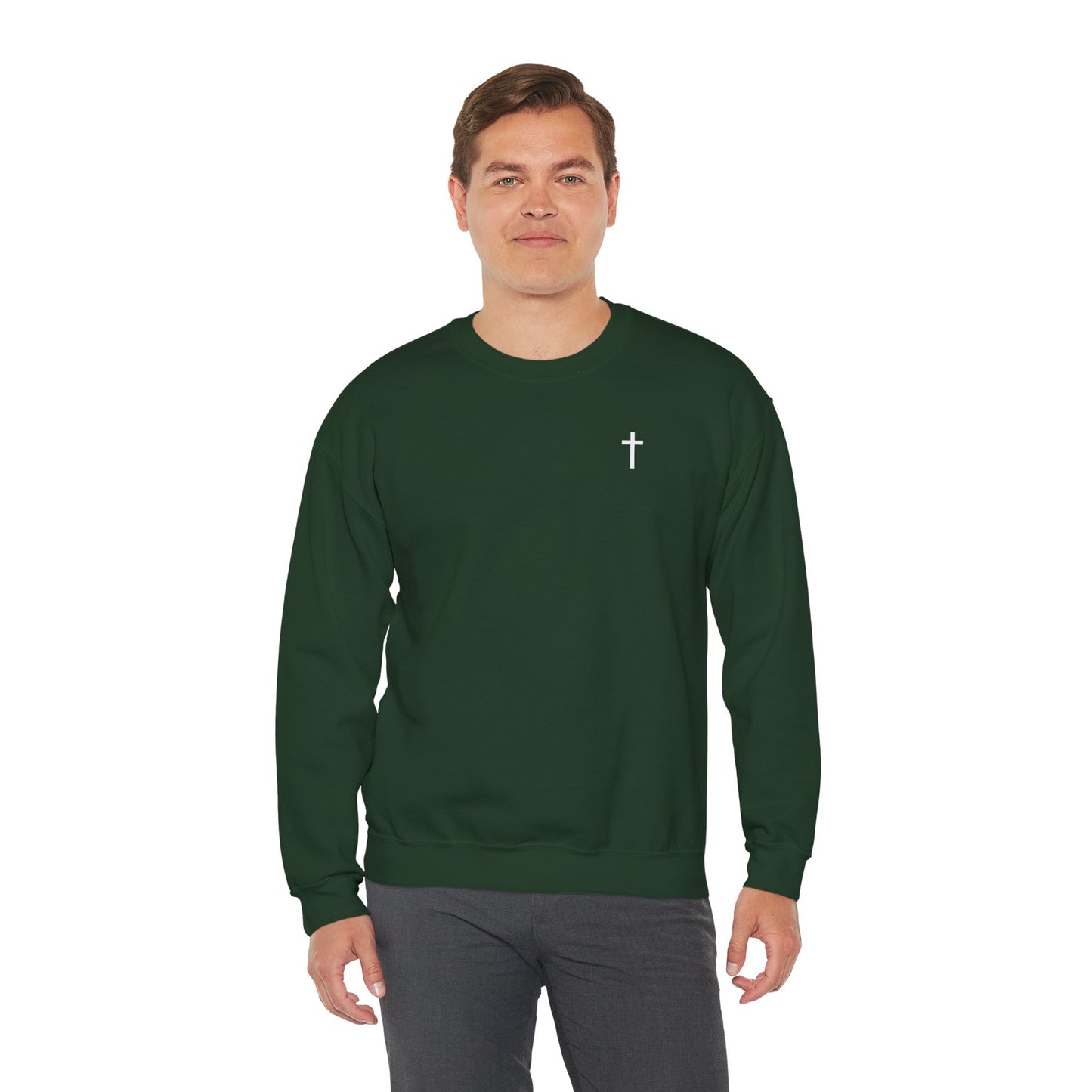 Unisex Simple Christian Heavy Blend Crewneck Sweatshirt with White Cross (Gildan Product)