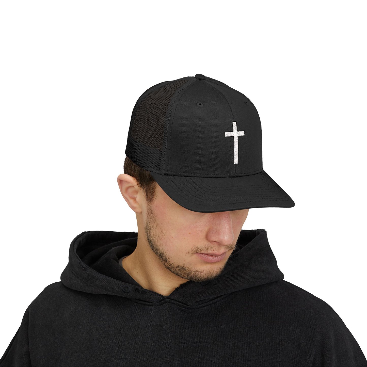 Snapback Trucker Cap with White Cross