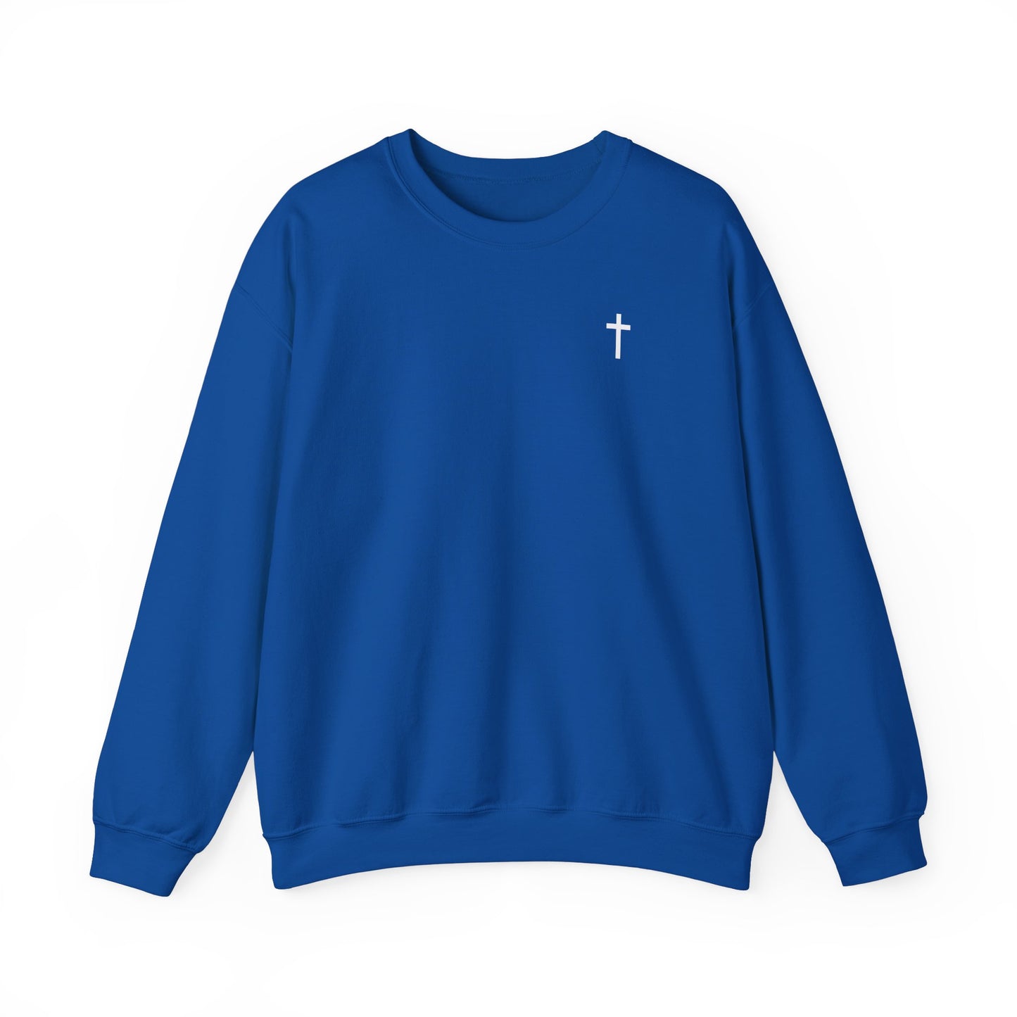 Unisex Simple Christian Heavy Blend Crewneck Sweatshirt with White Cross (Gildan Product)