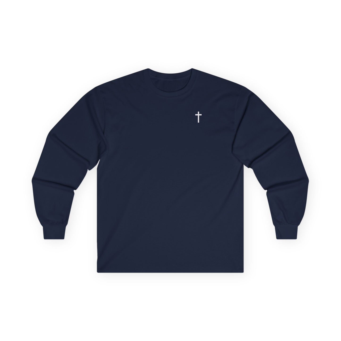 Unisex Simple Christian 100% Cotton Long Sleeve with White Cross (Gildan Product)