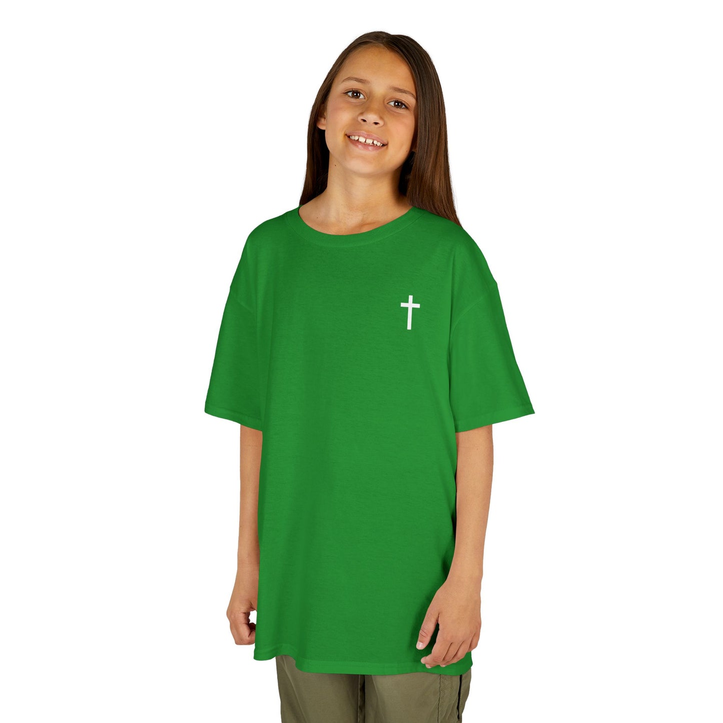 Kids Simple Christian T-Shirt with White Cross (Gildan Product)