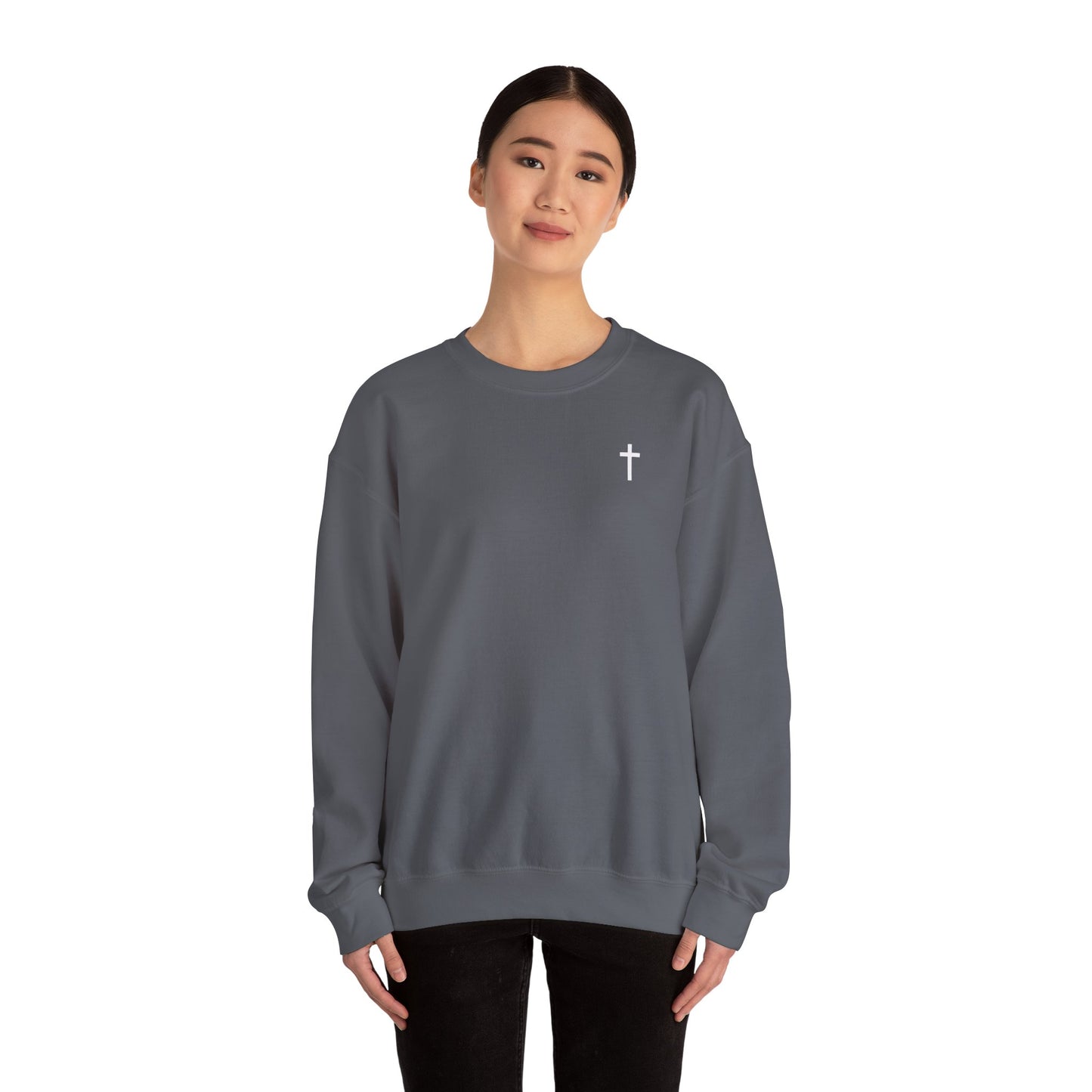 Unisex Simple Christian Heavy Blend Crewneck Sweatshirt with White Cross (Gildan Product)