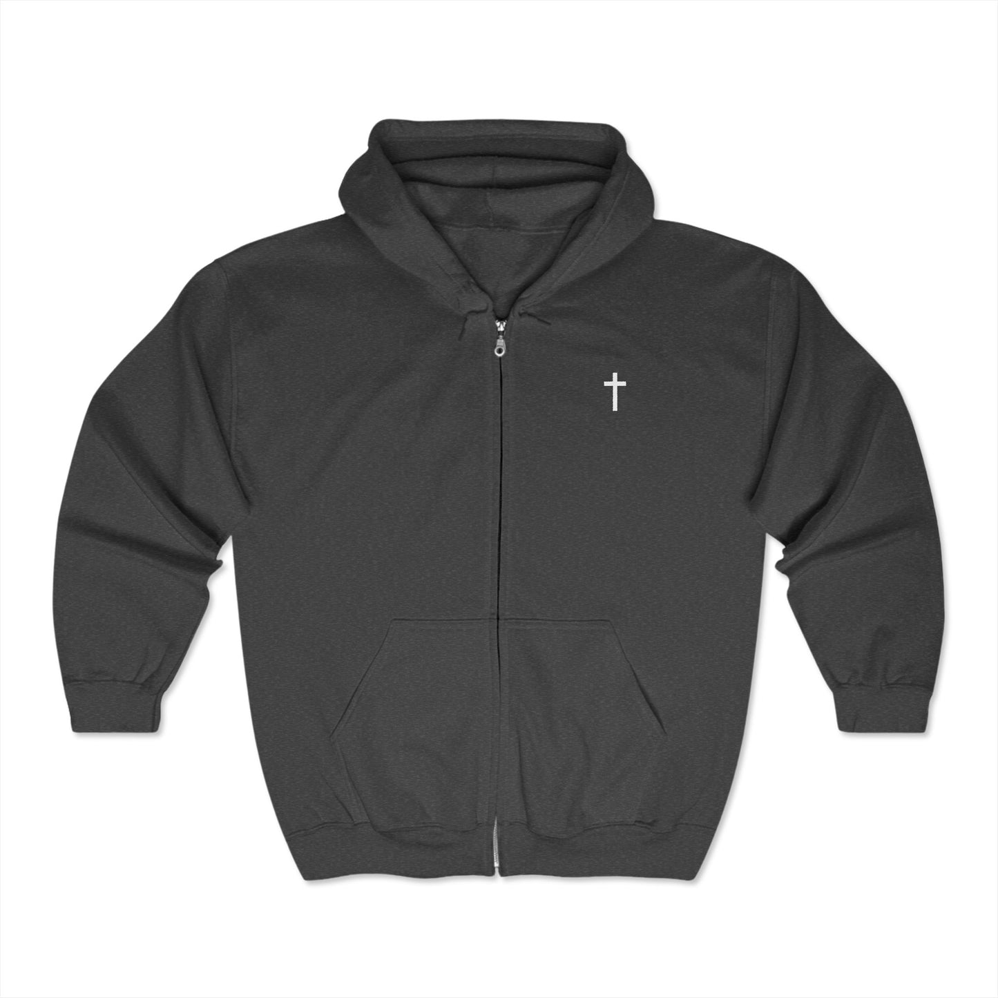 Unisex Simple Christian Full Zip Hooded Sweatshirt with White Cross