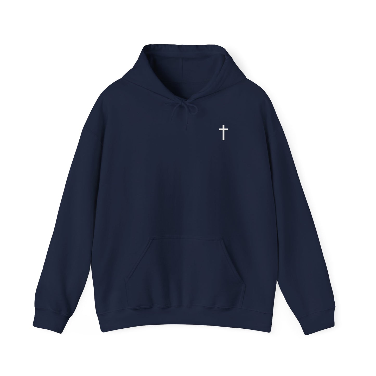 Unisex Christian Hooded Sweatshirt with White Cross (Gildan Product)