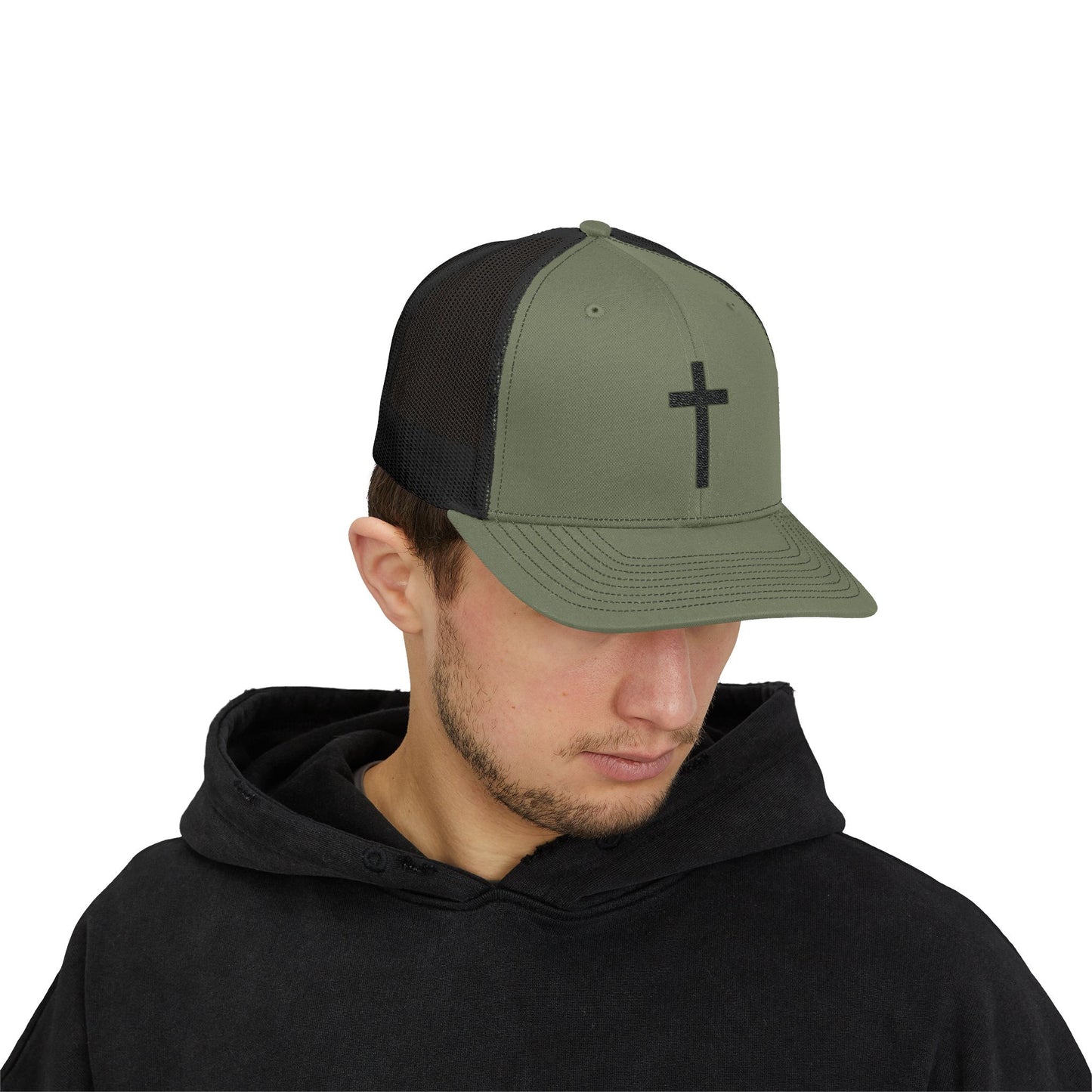 Snapback Trucker Cap with Black Cross