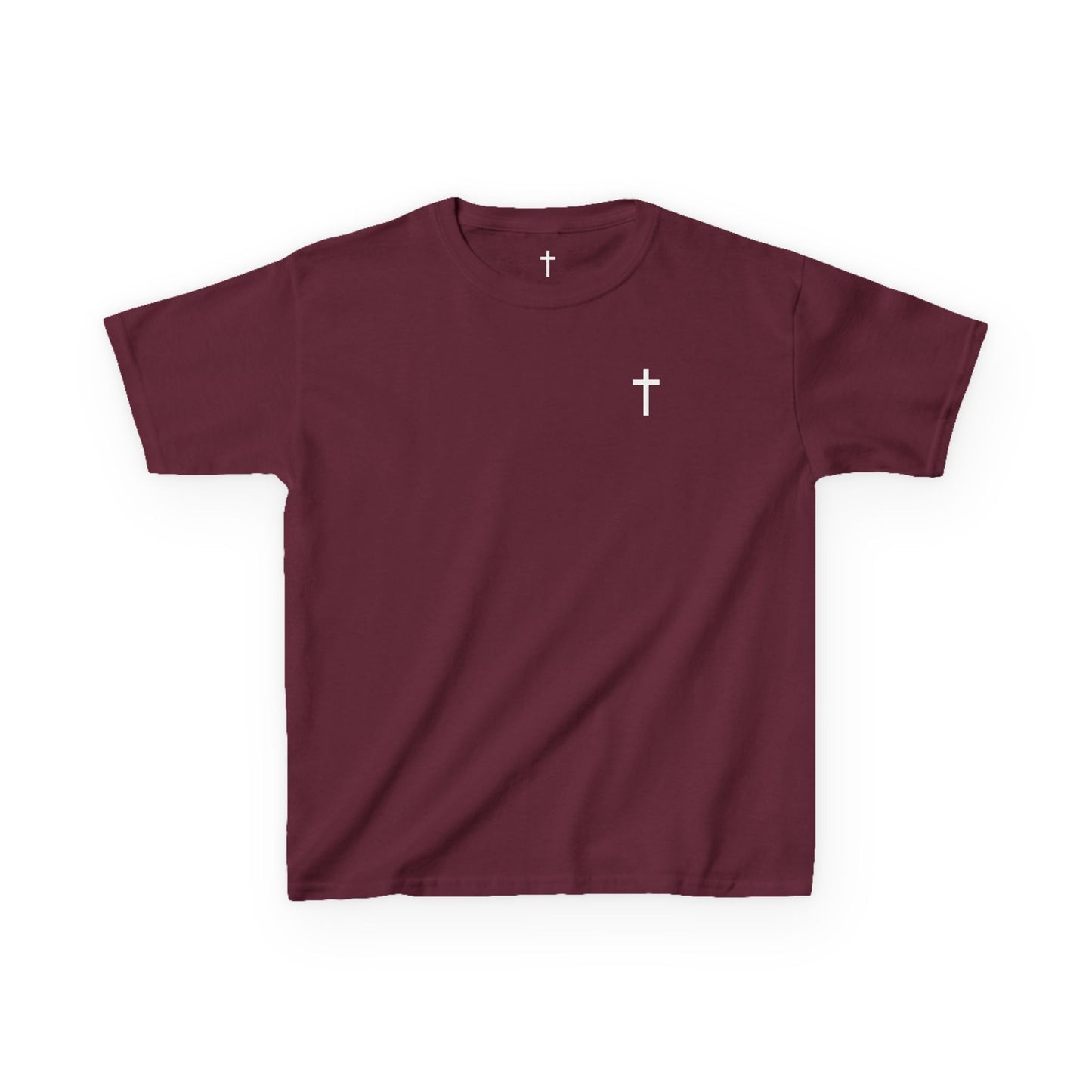 Kids Simple Christian T-Shirt with White Cross (Gildan Product)