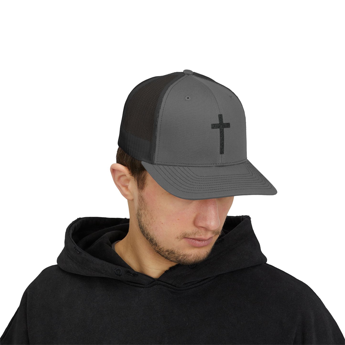 Snapback Trucker Cap with Black Cross