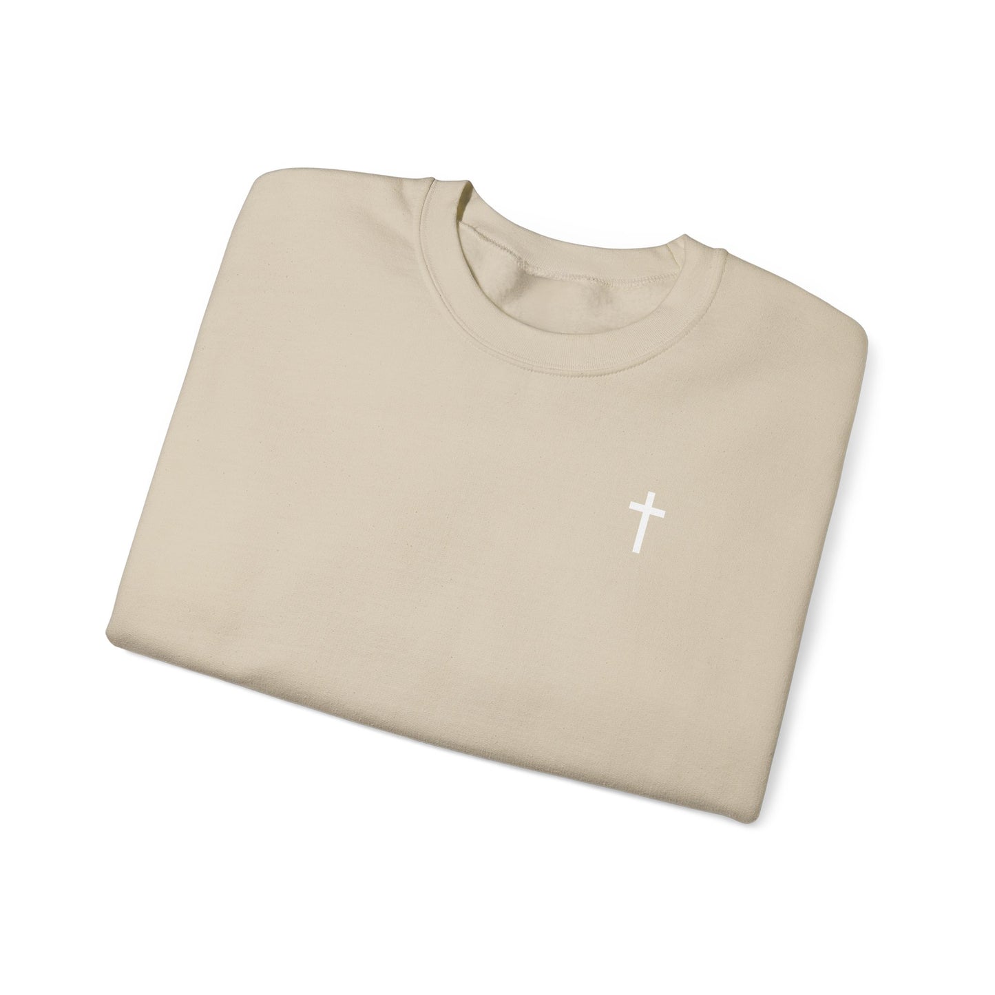 Unisex Simple Christian Heavy Blend Crewneck Sweatshirt with White Cross (Gildan Product)