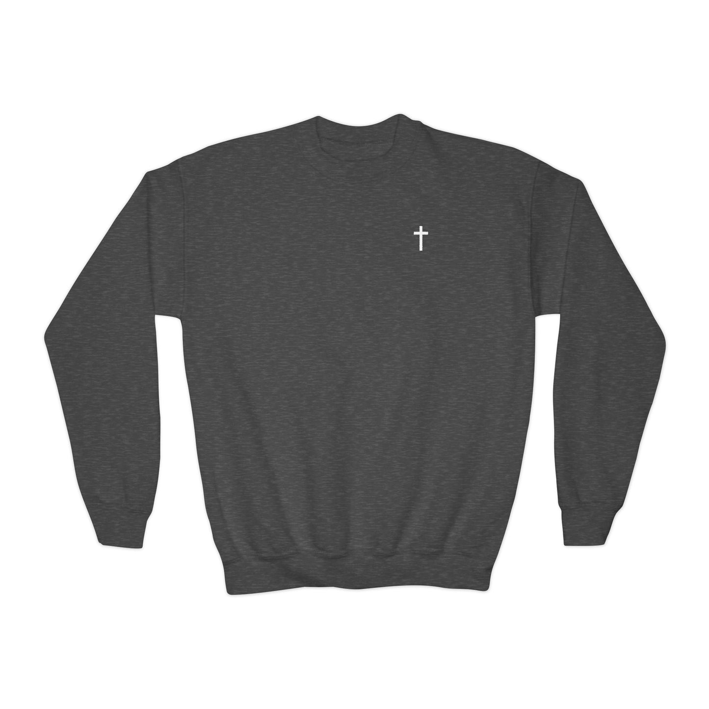 Kids Simple Christian Crewneck Sweatshirt with White Cross (Gildan Product)