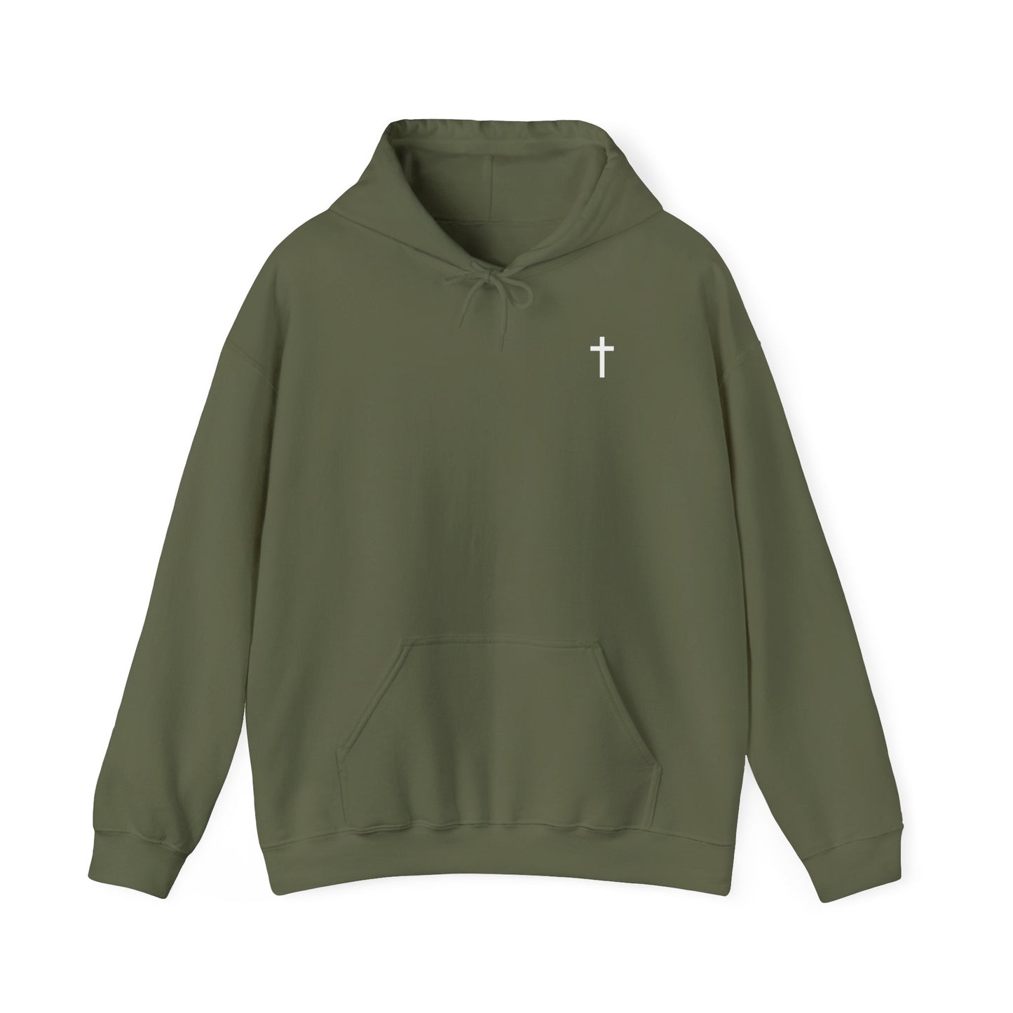 Unisex Christian Hooded Sweatshirt with White Cross (Gildan Product)