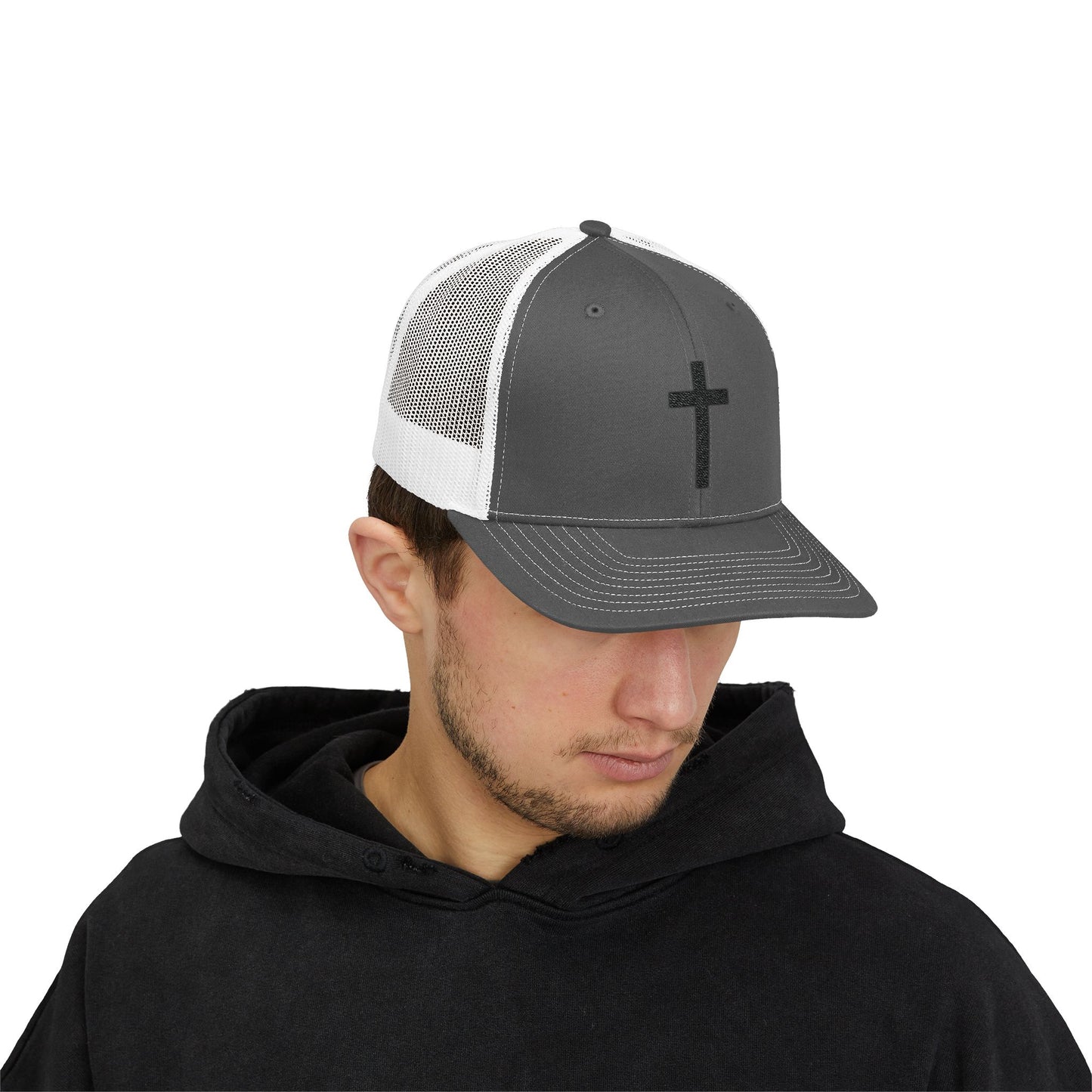 Snapback Trucker Cap with Black Cross