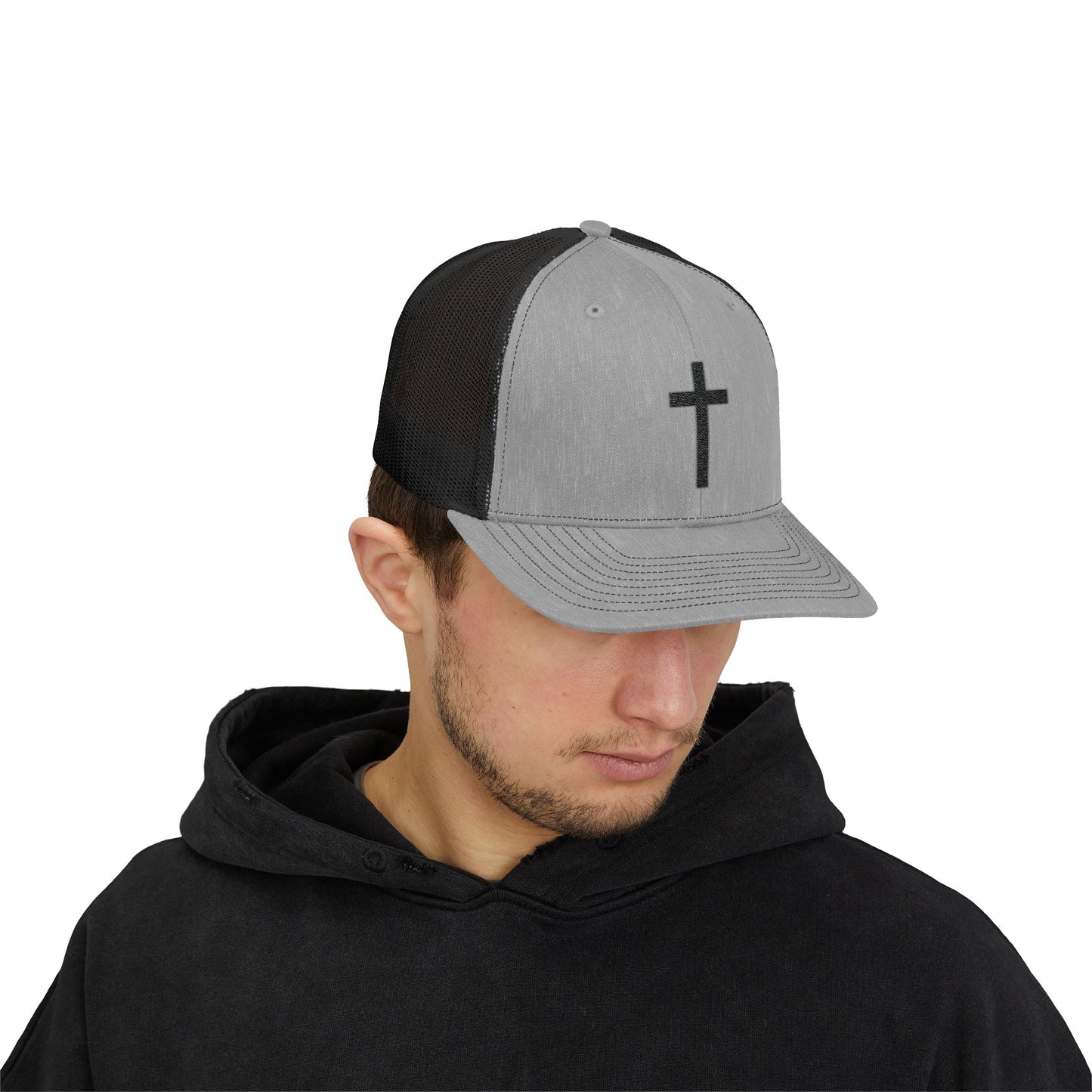 Snapback Trucker Cap with Black Cross