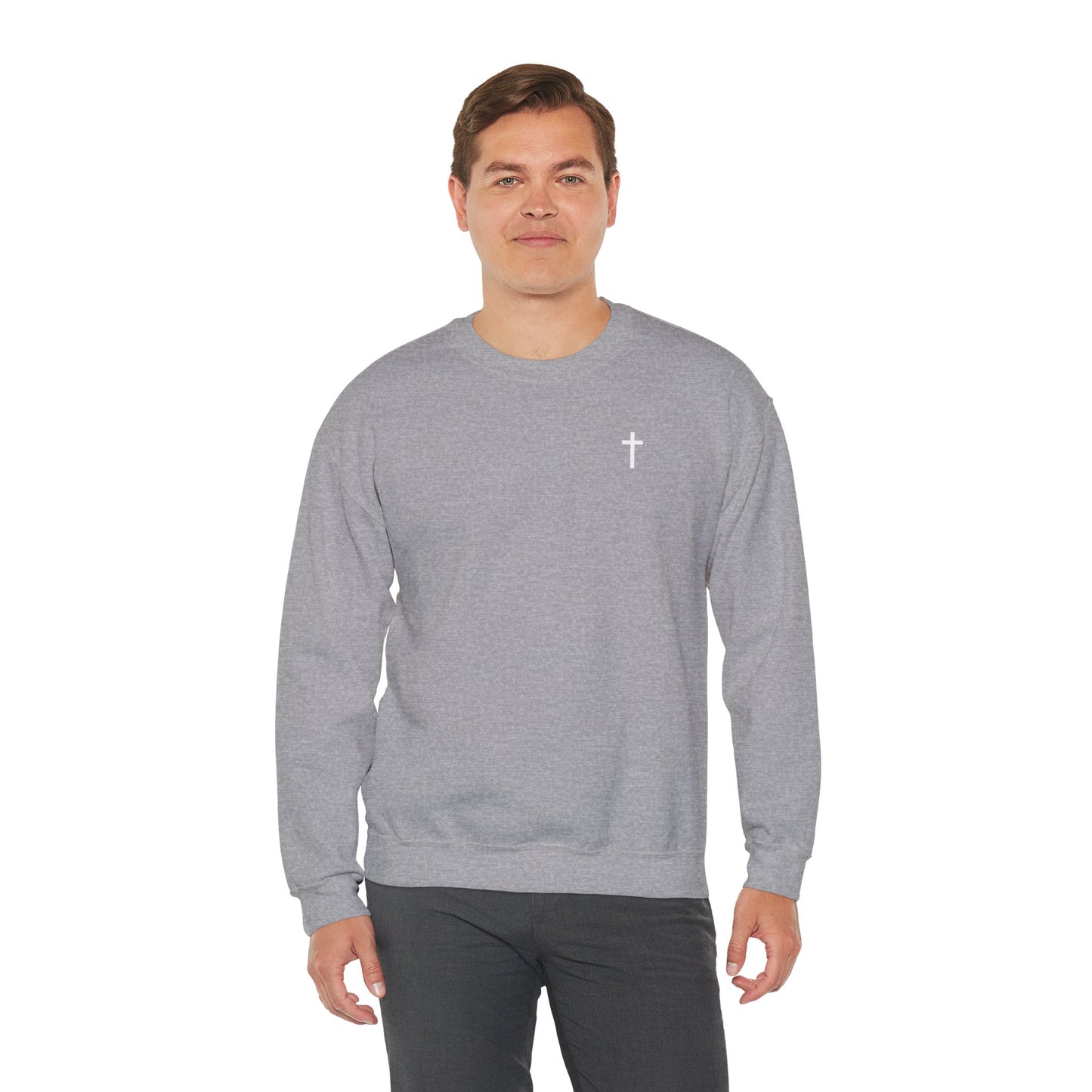 Unisex Simple Christian Heavy Blend Crewneck Sweatshirt with White Cross (Gildan Product)