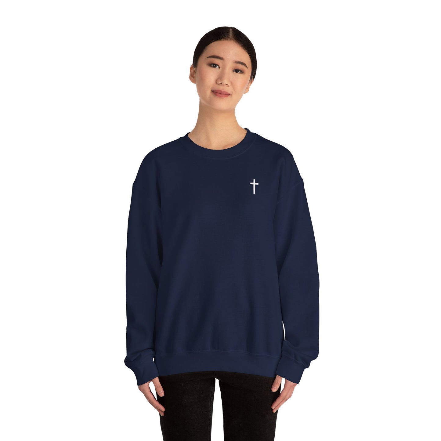 Unisex Simple Christian Heavy Blend Crewneck Sweatshirt with White Cross (Gildan Product)