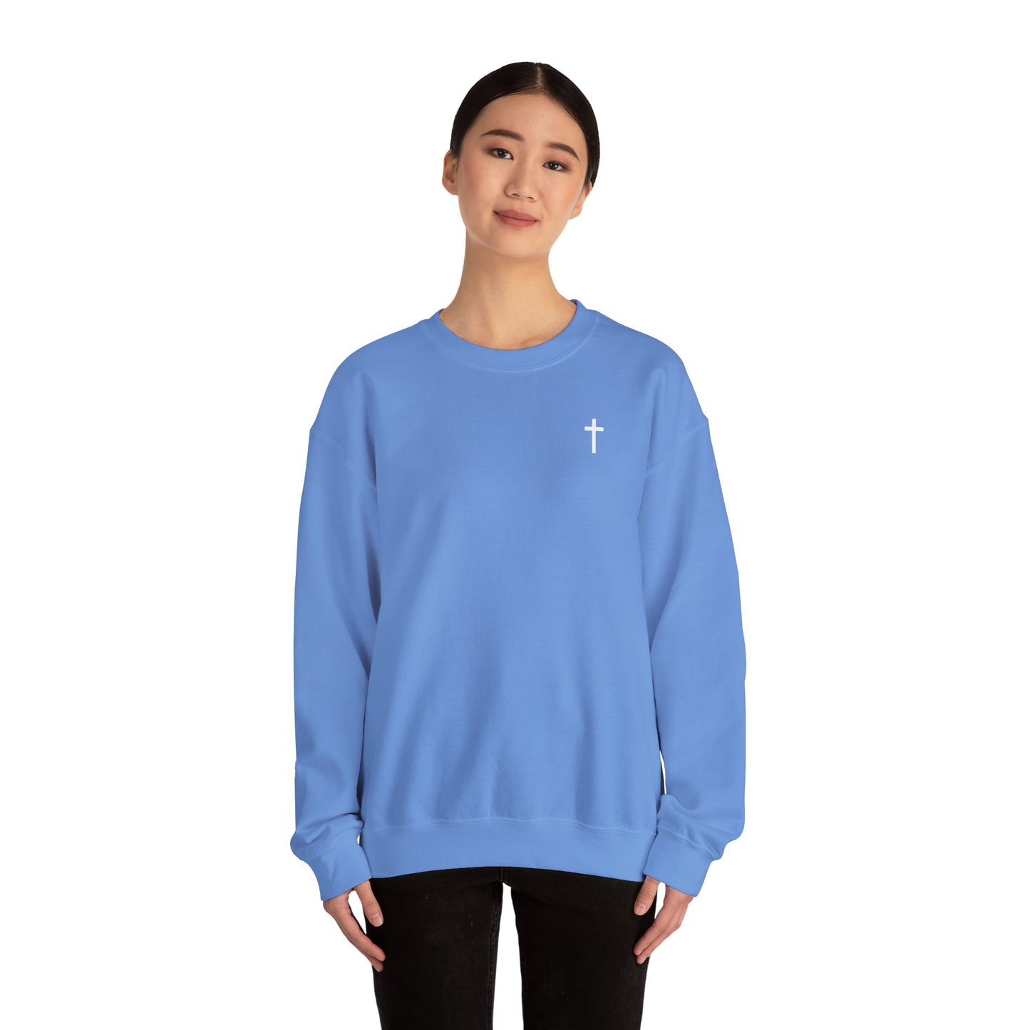 Unisex Simple Christian Heavy Blend Crewneck Sweatshirt with White Cross (Gildan Product)