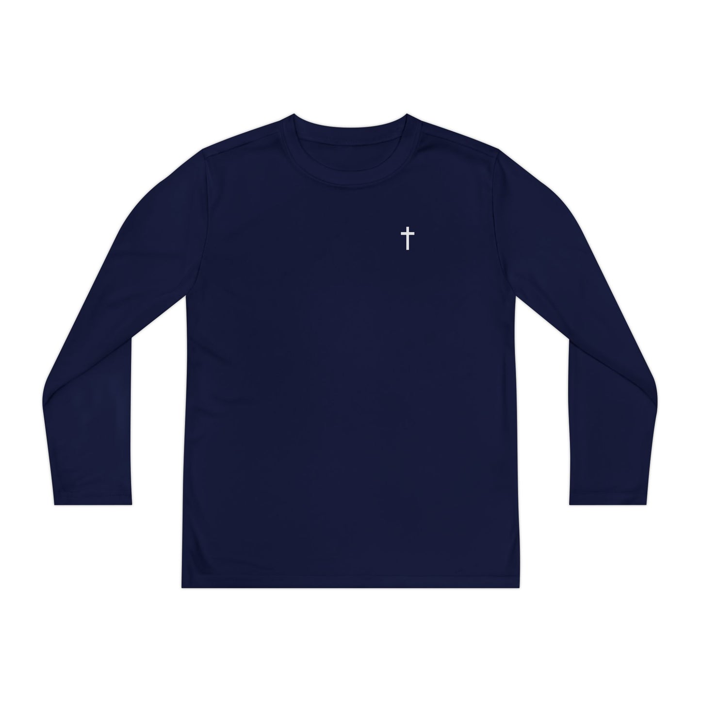 Kids Long Sleeve 100% Moisture-Wicking Shirt with White Cross