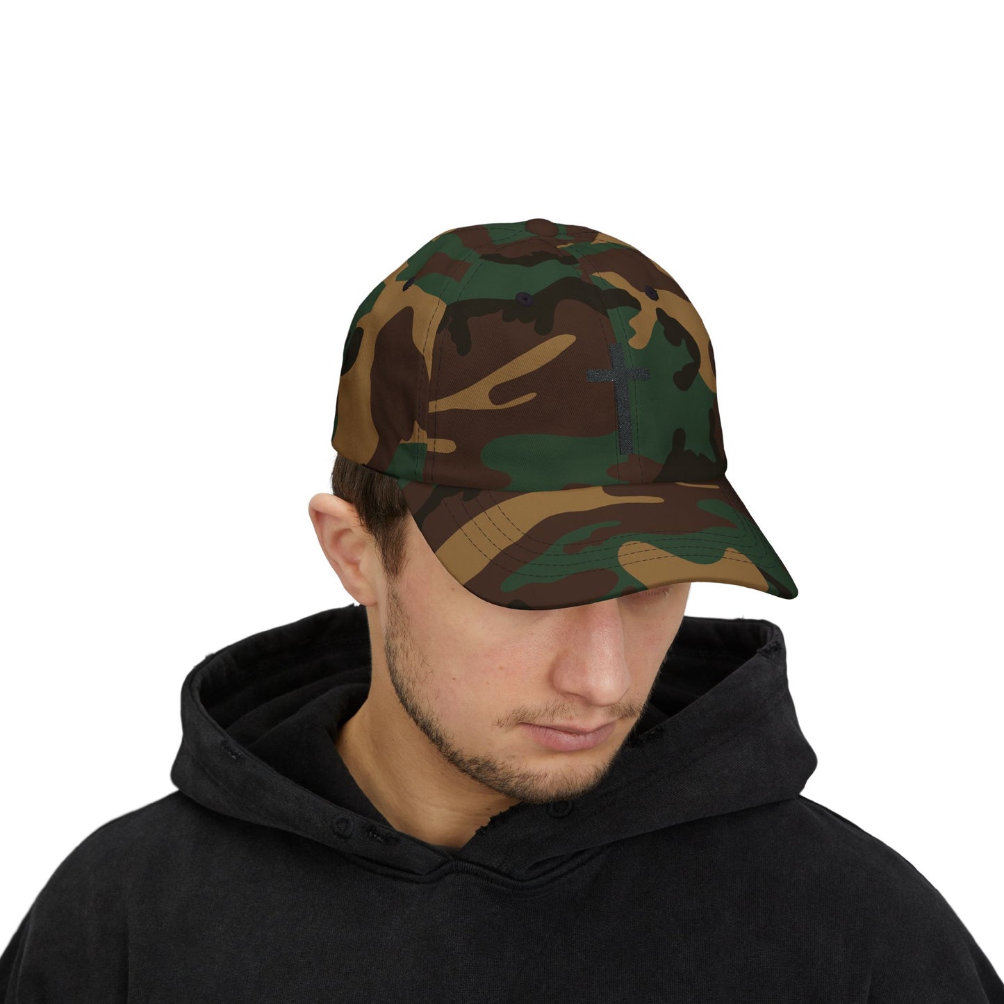 Classic Dad Cap with Black Cross Design