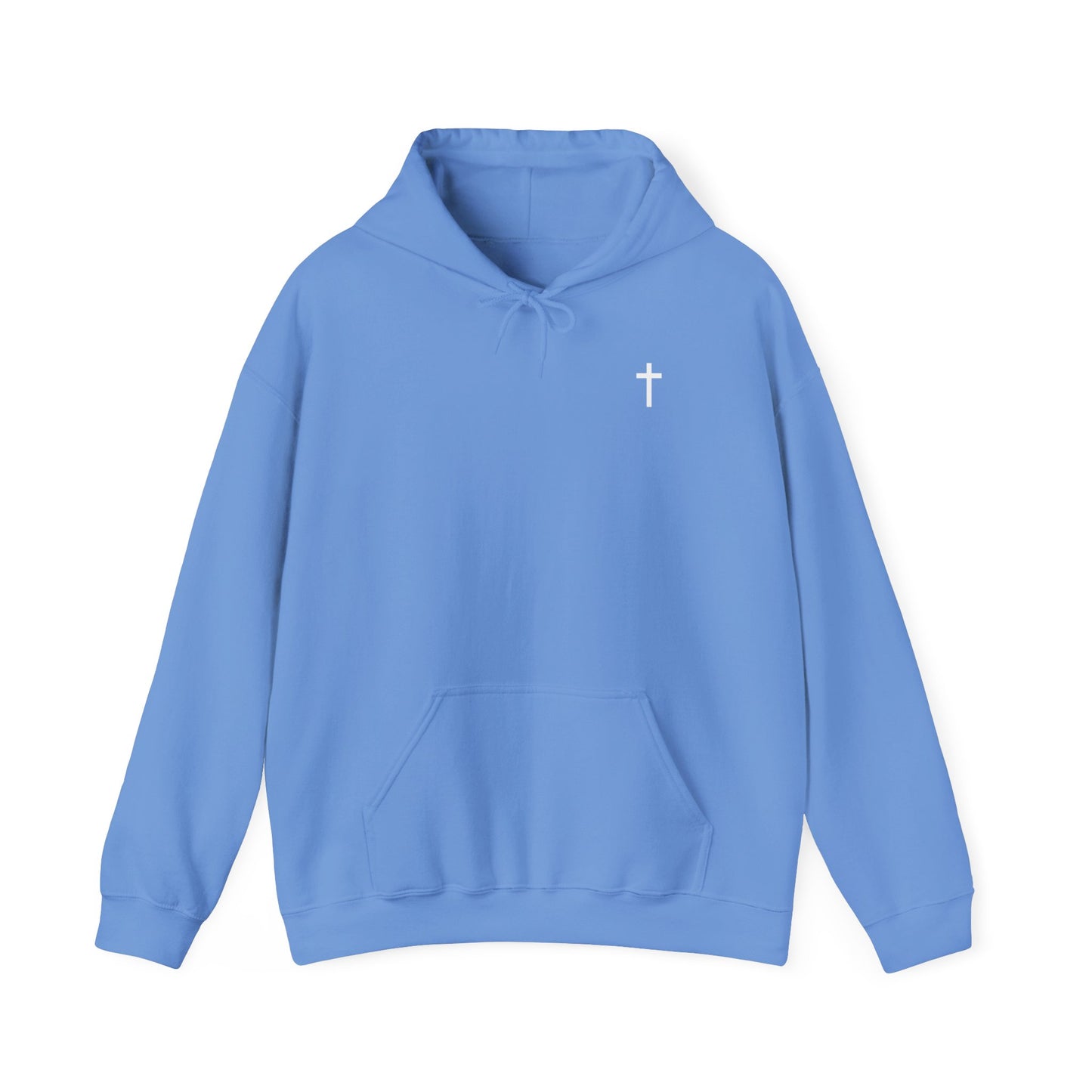 Unisex Christian Hooded Sweatshirt with White Cross (Gildan Product)