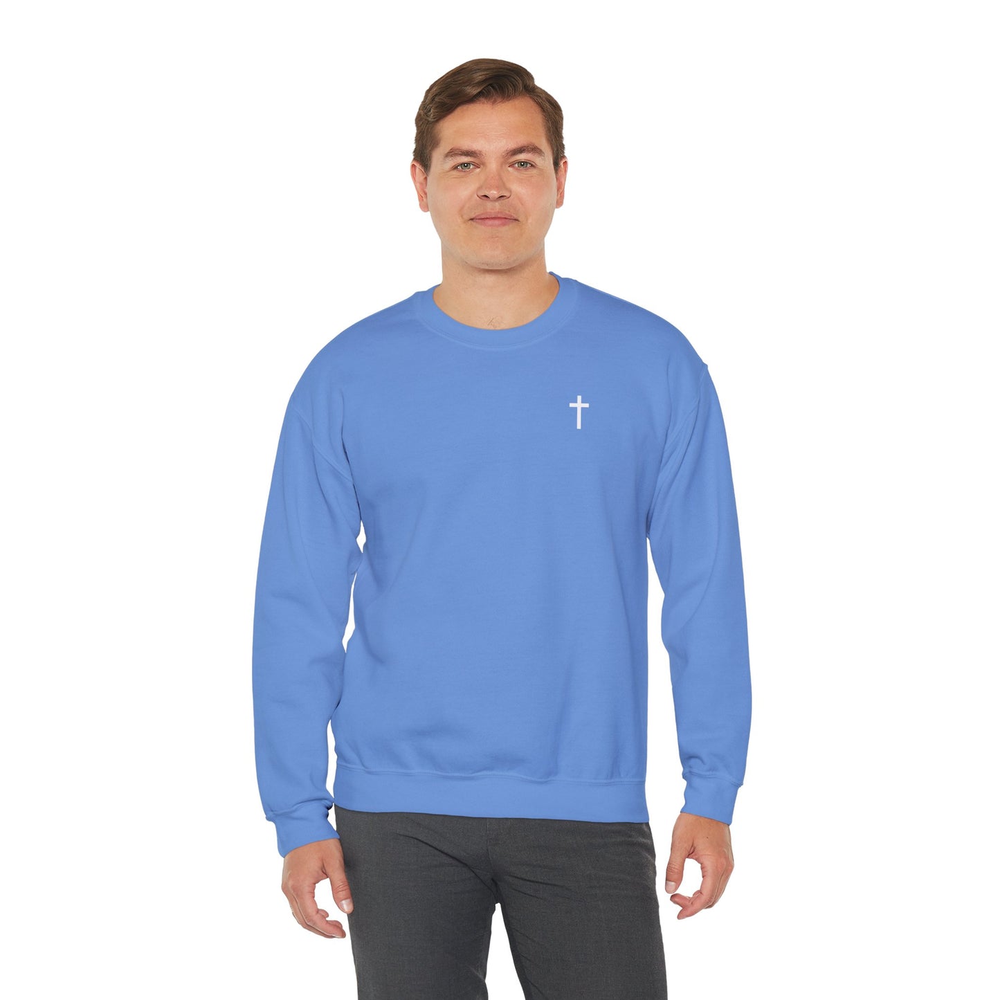 Unisex Simple Christian Heavy Blend Crewneck Sweatshirt with White Cross (Gildan Product)