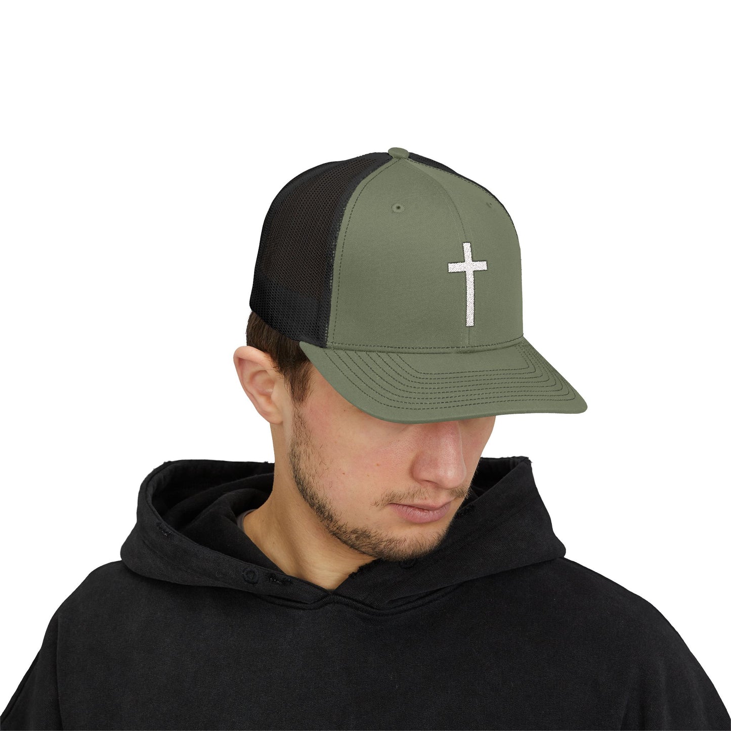 Snapback Trucker Cap with White Cross