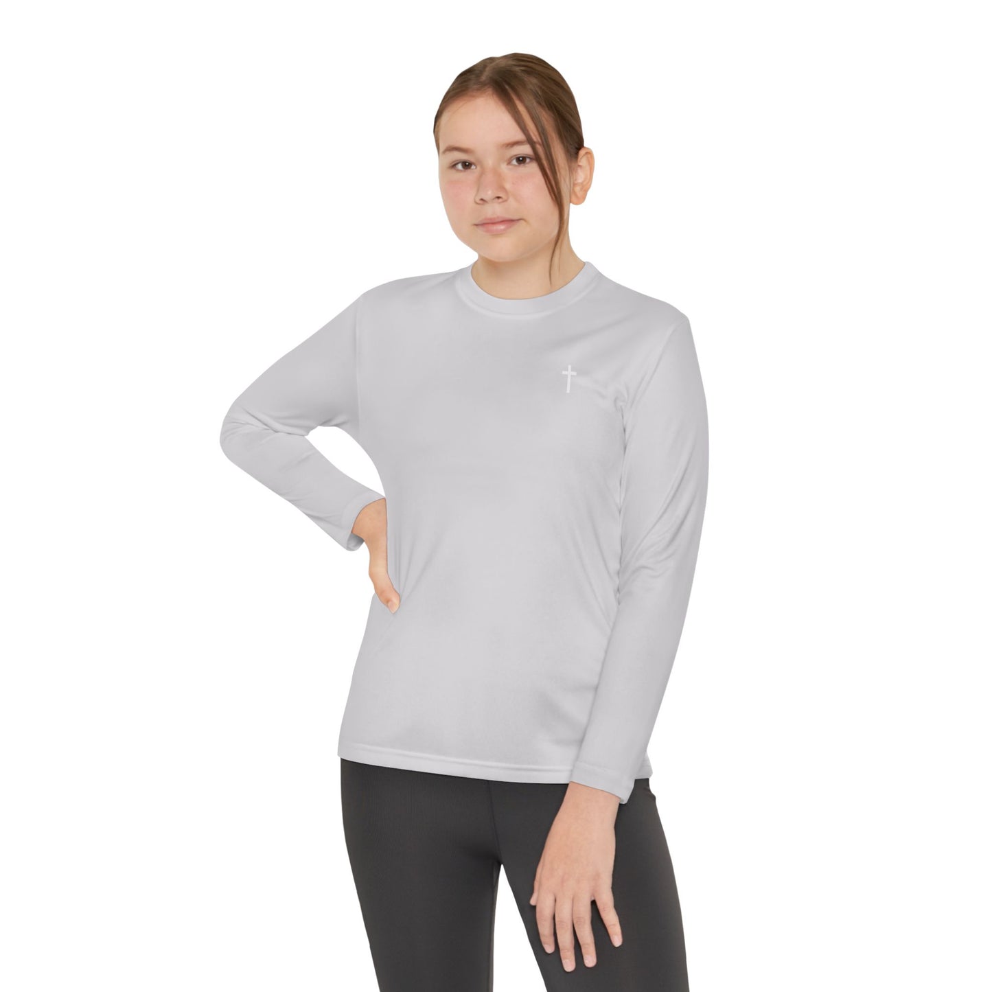 Kids Long Sleeve 100% Moisture-Wicking Shirt with White Cross