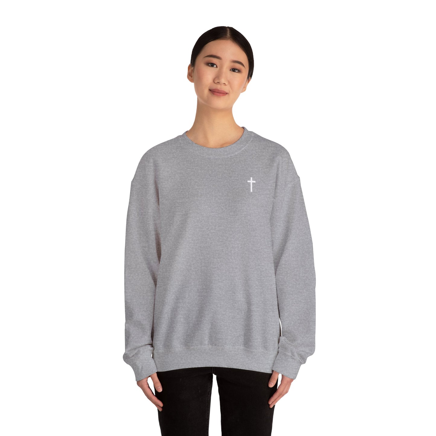 Unisex Simple Christian Heavy Blend Crewneck Sweatshirt with White Cross (Gildan Product)