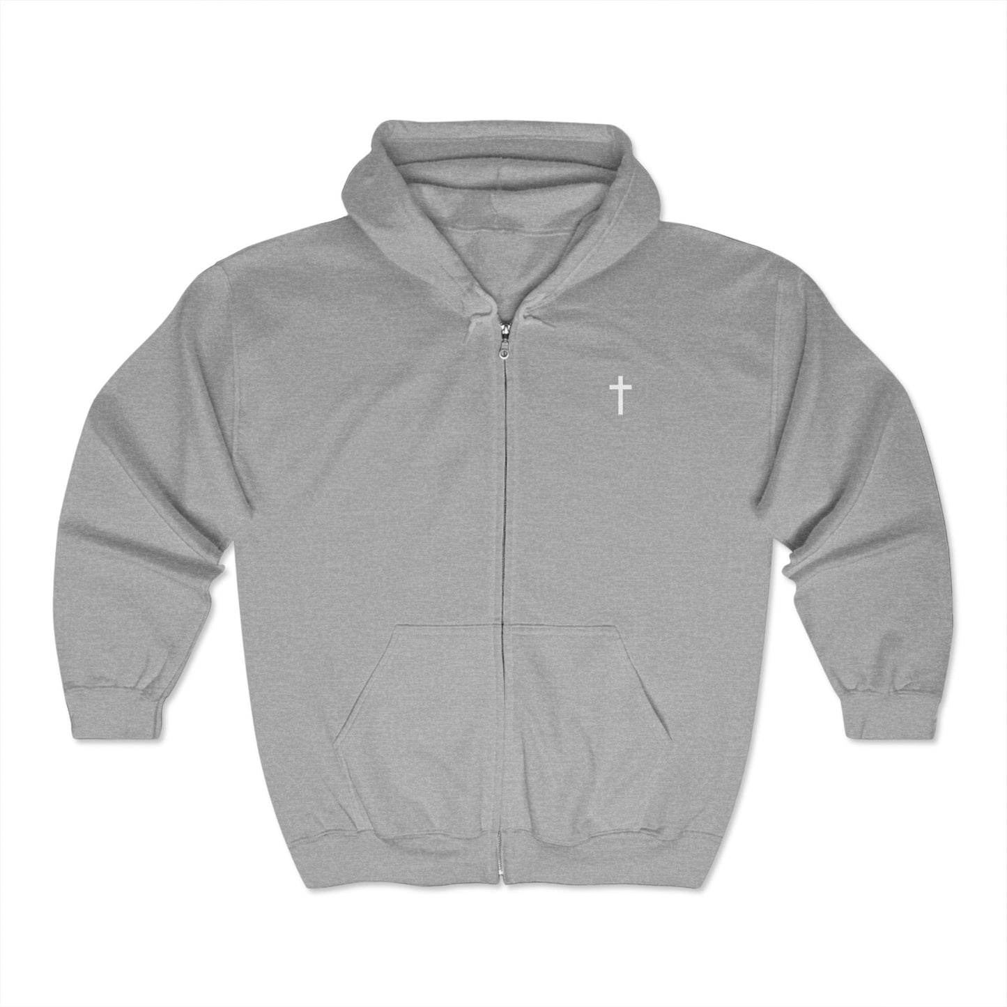 Unisex Simple Christian Full Zip Hooded Sweatshirt with White Cross